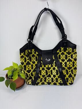 Petunia Pickle Bottom Black Yellow Velvet Floral Leather Trim Shoulder Tote Bag